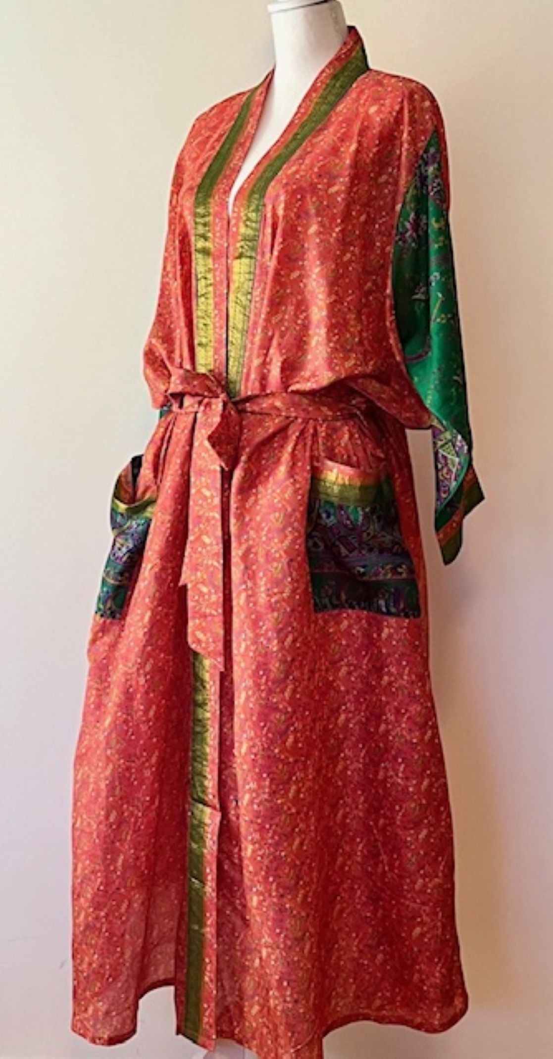 Luxury Silk Kimono Duster Dress; Holiday Perfect (Red)