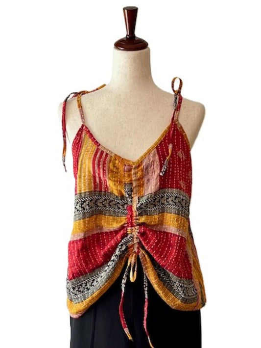 Kantha Bae Butterfly Tank Top, Fully Reversible. (Red Stripe)