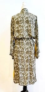 Luxury Rich Silk Print Kimono Duster Dress is Elegant (Gray and Yellow)