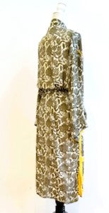 Luxury Rich Silk Print Kimono Duster Dress is Elegant (Gray and Yellow)