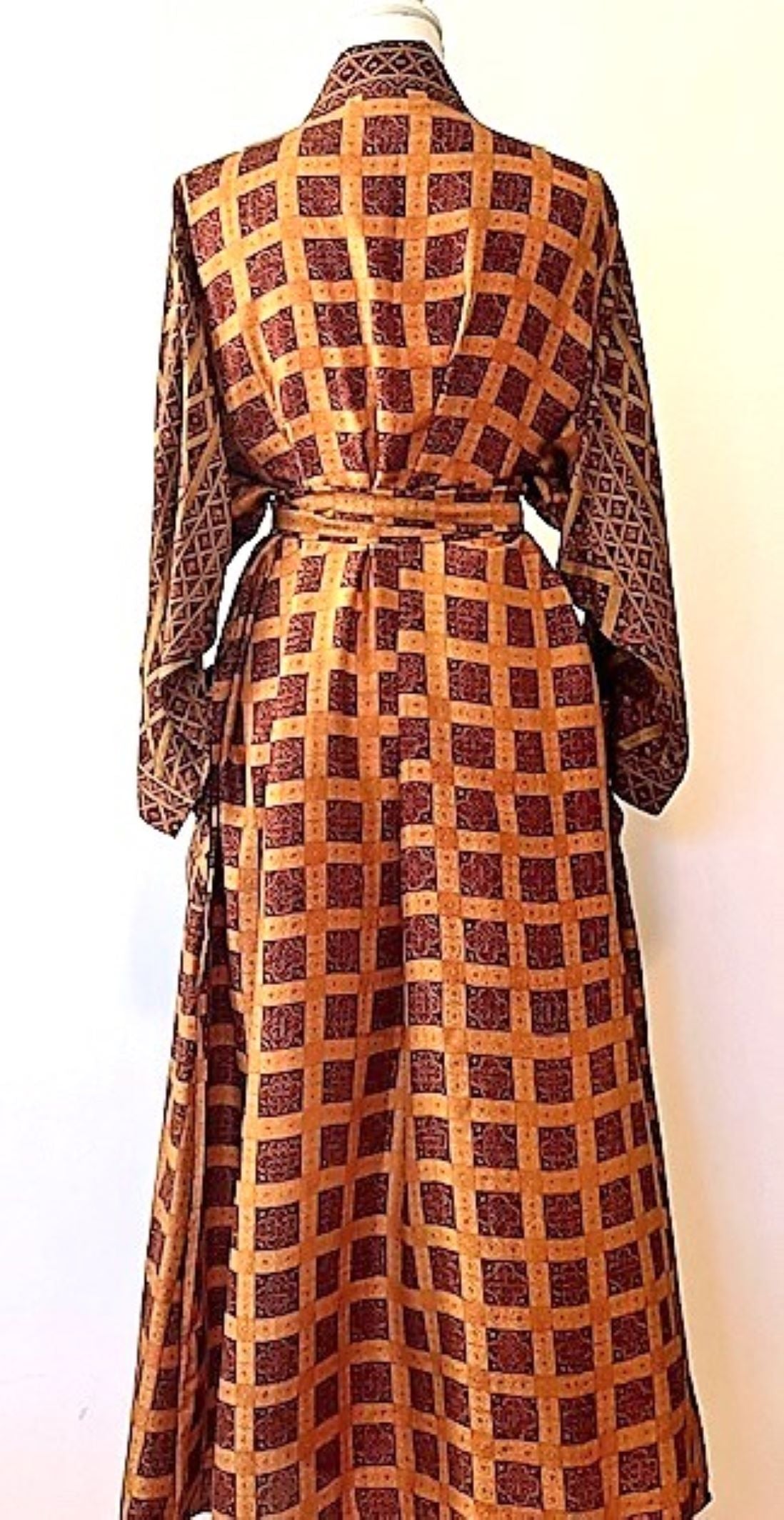 Luxury Silk Kimono Duster Dress; Uptown Print (Copper)