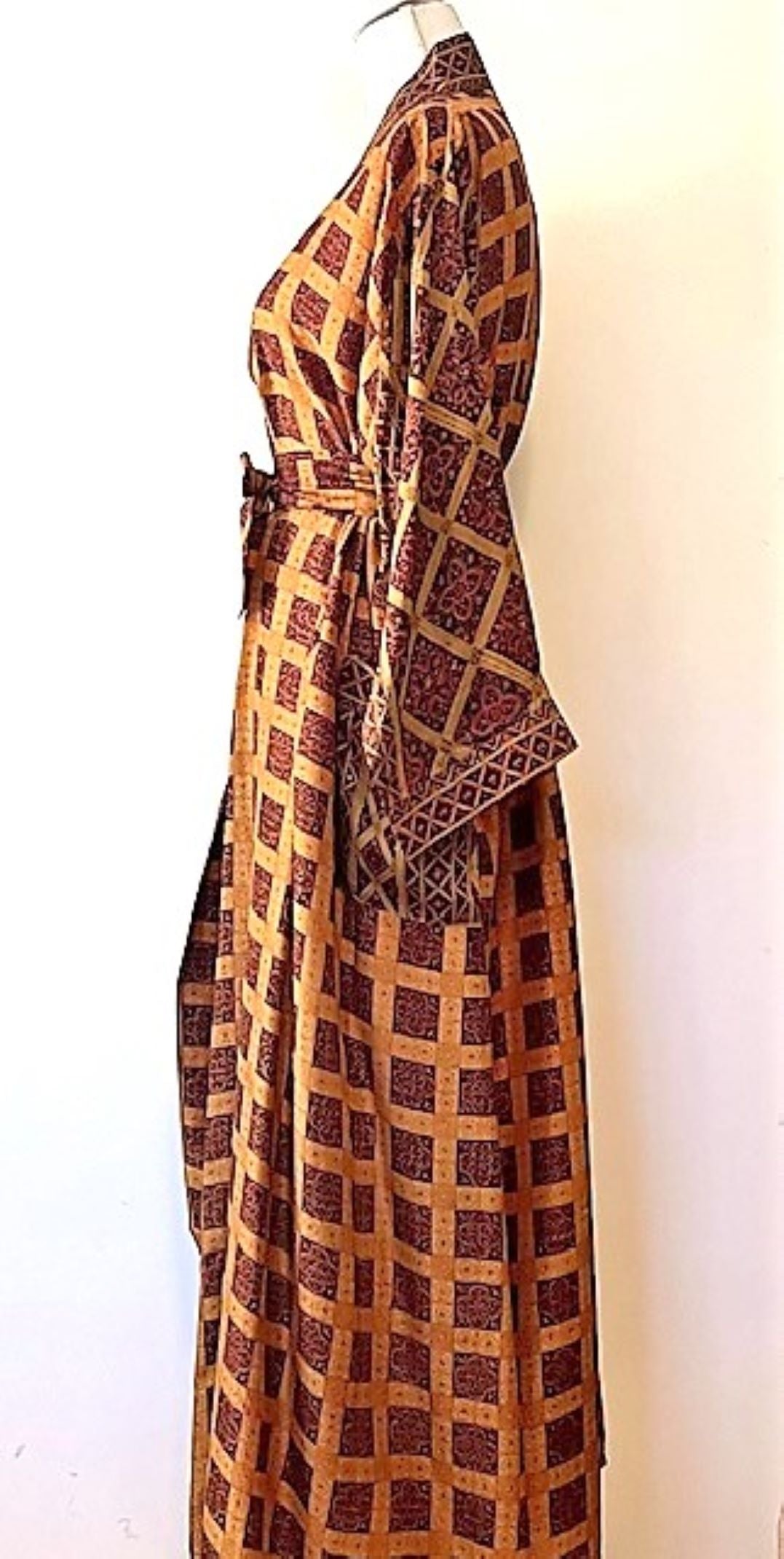 Luxury Silk Kimono Duster Dress; Uptown Print (Copper)