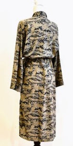Top of the Line Silk Kimono Duster,  Rich Mixed Print (Black and Olive)