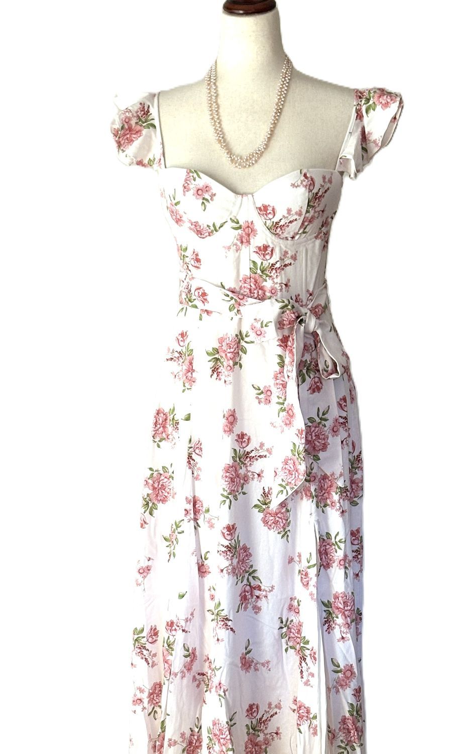 Dresses: Pink Floral Corset Flutter Midi.
