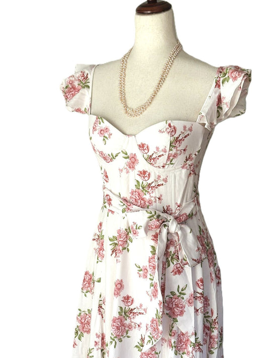 Dresses: Pink Floral Corset Flutter Midi.