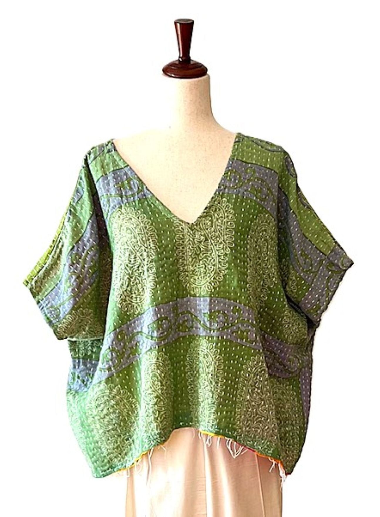 Kantha Bae  OG V Crop Top. Fully Reversible 4 Ways (Green)