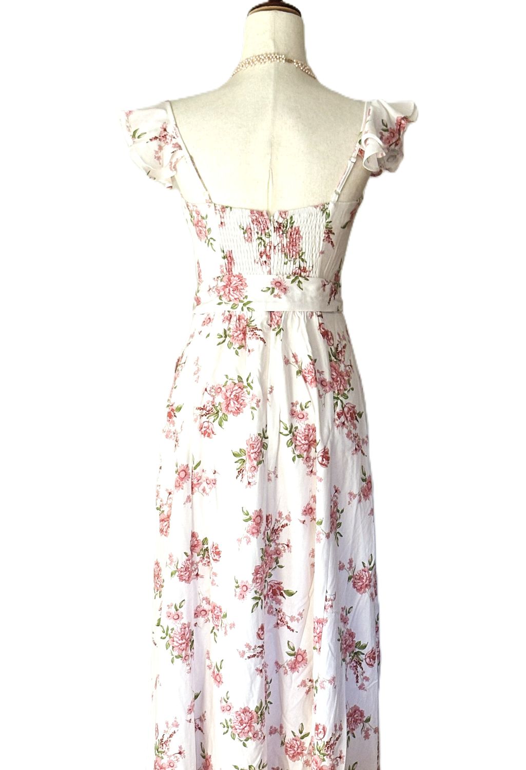 Dresses: Pink Floral Corset Flutter Midi.