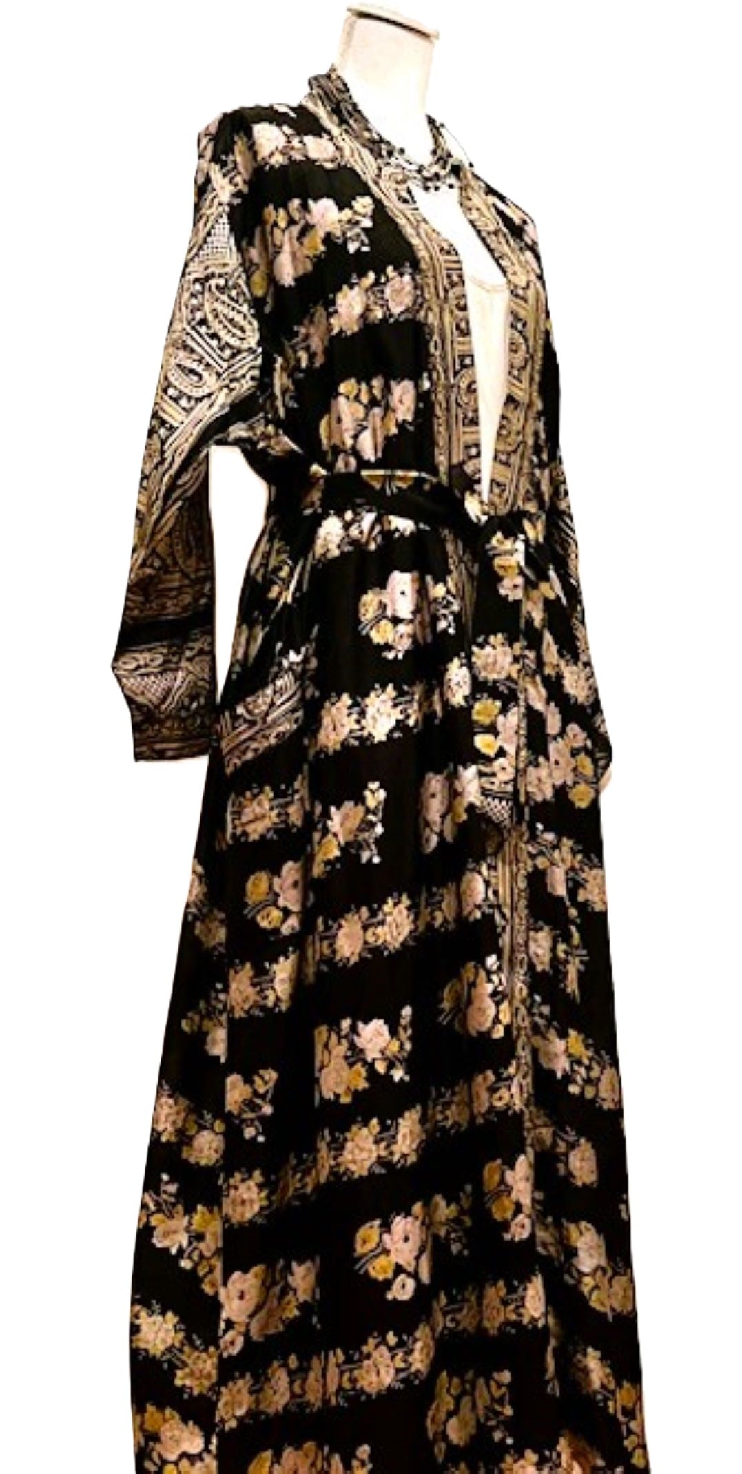 Long Silk Serenity Kimono Duster Is Striking In A Rich, Floral Print