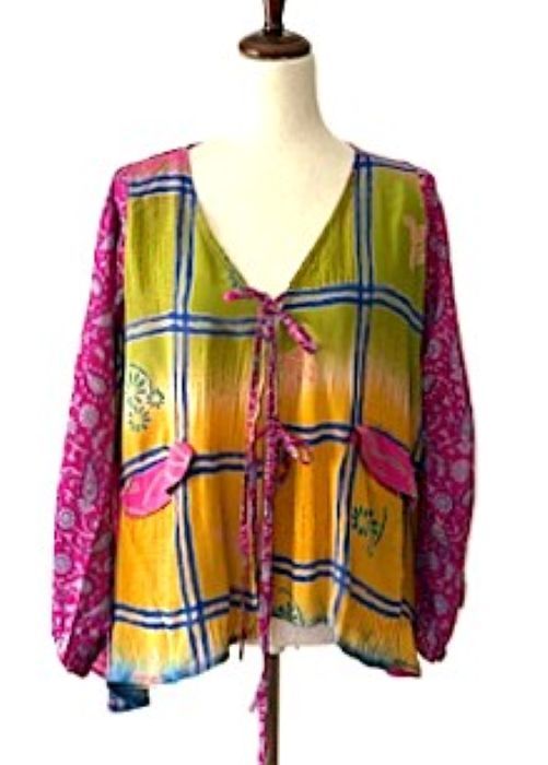 Kantha Bae Crepe Silk Butterfly Top is Groovy (Pink)