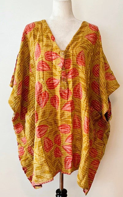 Kantha Bae Midi Muu Tunic (Red Leaves)