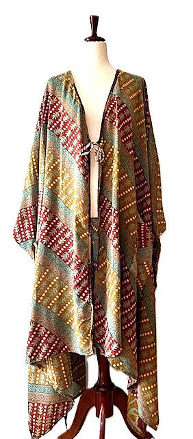 Kantha Bae New Orchid Silk Kimono With Tie . Chic. (Olive Stripe)