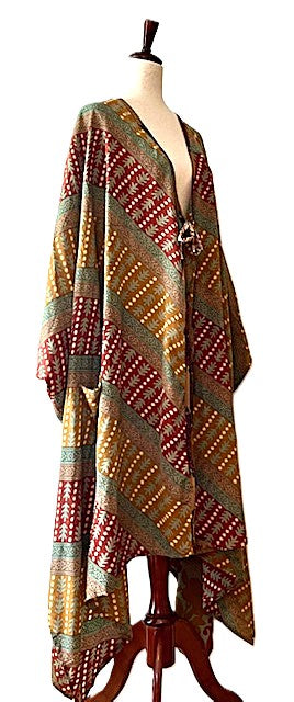 Kantha Bae New Orchid Silk Kimono With Tie . Chic. (Olive Stripe)