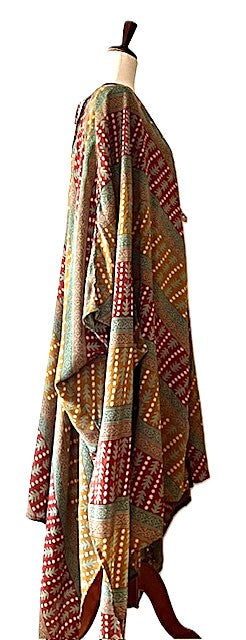 Kantha Bae New Orchid Silk Kimono With Tie . Chic. (Olive Stripe)