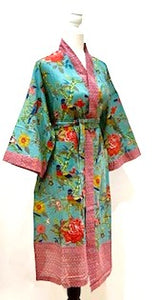 Bright Garden Block Print Cotton Kimono Robe Is Fresh and Colorful.