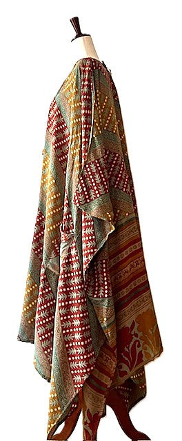 Kantha Bae New Orchid Silk Kimono With Tie . Chic. (Olive Stripe)