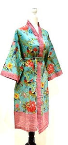 Bright Garden Block Print Cotton Kimono Robe Is Fresh and Colorful.