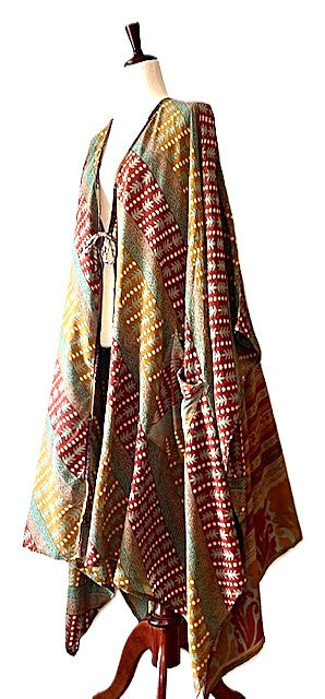 Kantha Bae New Orchid Silk Kimono With Tie . Chic. (Olive Stripe)