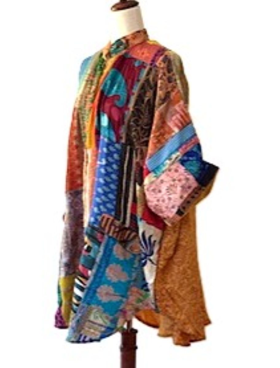 Tunic, Kantha Bae Free To Be Patchwork Cotton Button Down, Silk Back Panel