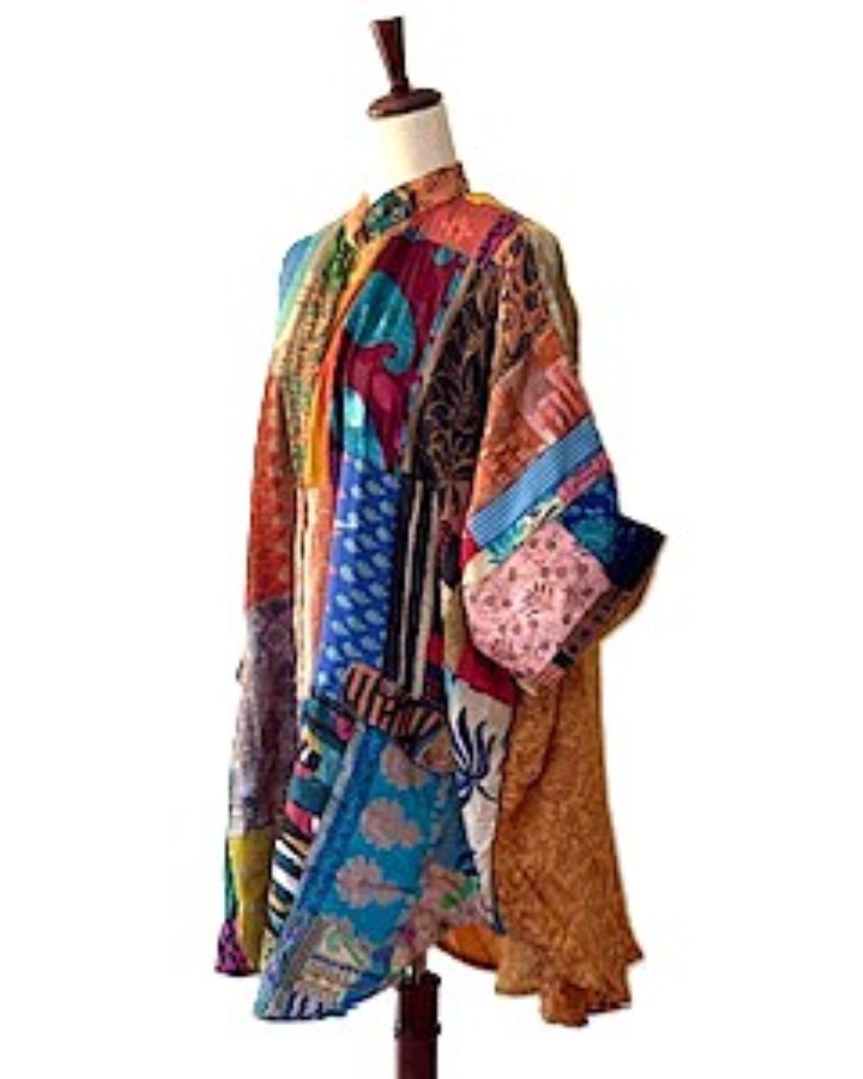 Tunic, Kantha Bae Free To Be Patchwork Cotton Button Down, Silk Back Panel