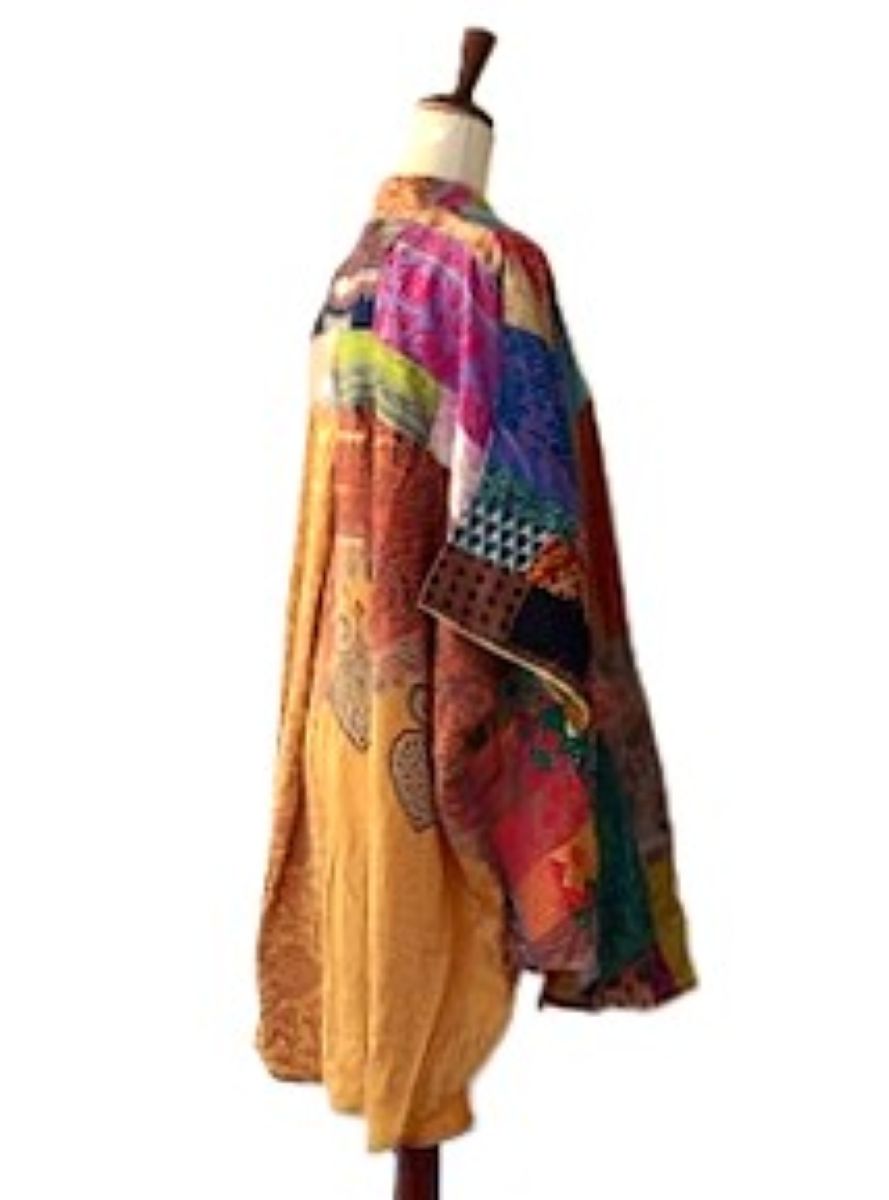 Tunic, Kantha Bae Free To Be Patchwork Cotton Button Down, Silk Back Panel