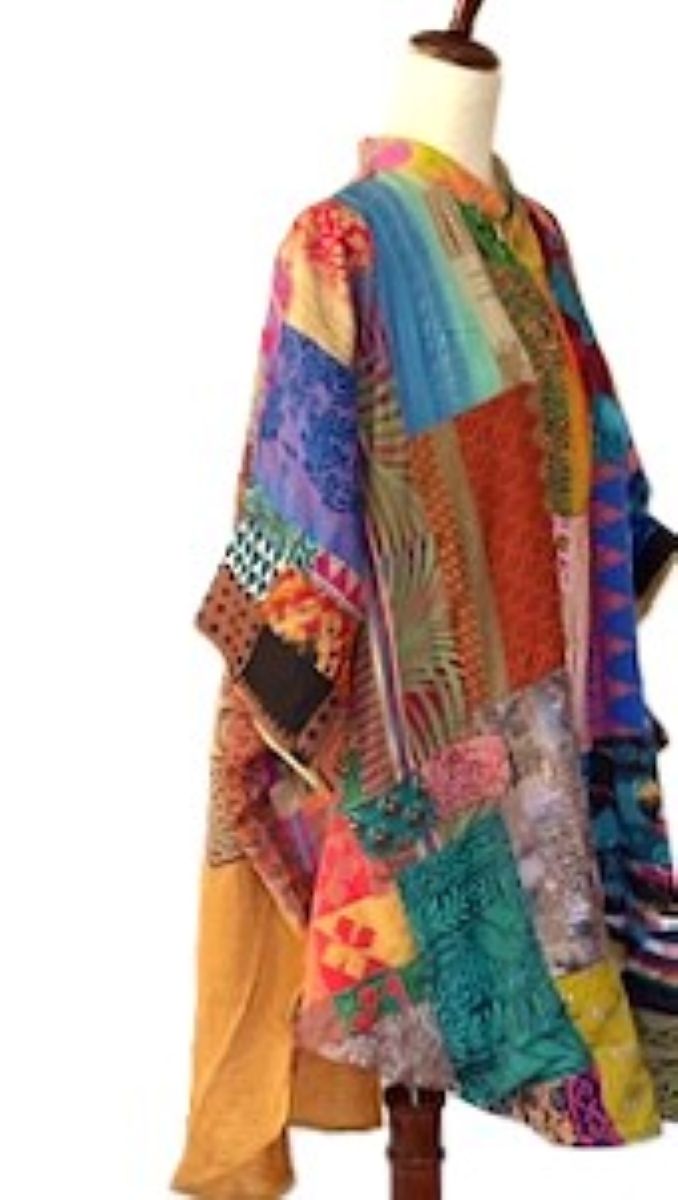 Tunic, Kantha Bae Free To Be Patchwork Cotton Button Down, Silk Back Panel