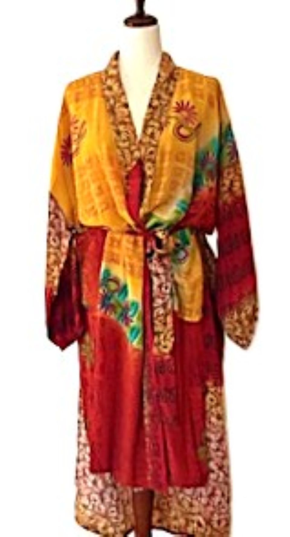 Kantha Bae Long Silk Serenity Kimono Duster Is Striking In Rich, Vibrant Tropical Colors