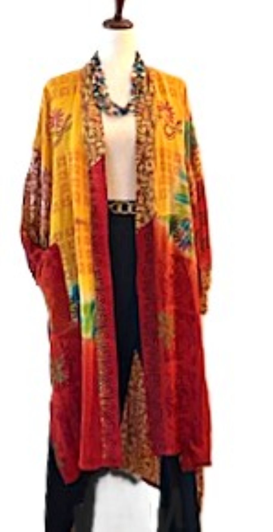 Kantha Bae Long Silk Serenity Kimono Duster Is Striking In Rich, Vibrant Tropical Colors