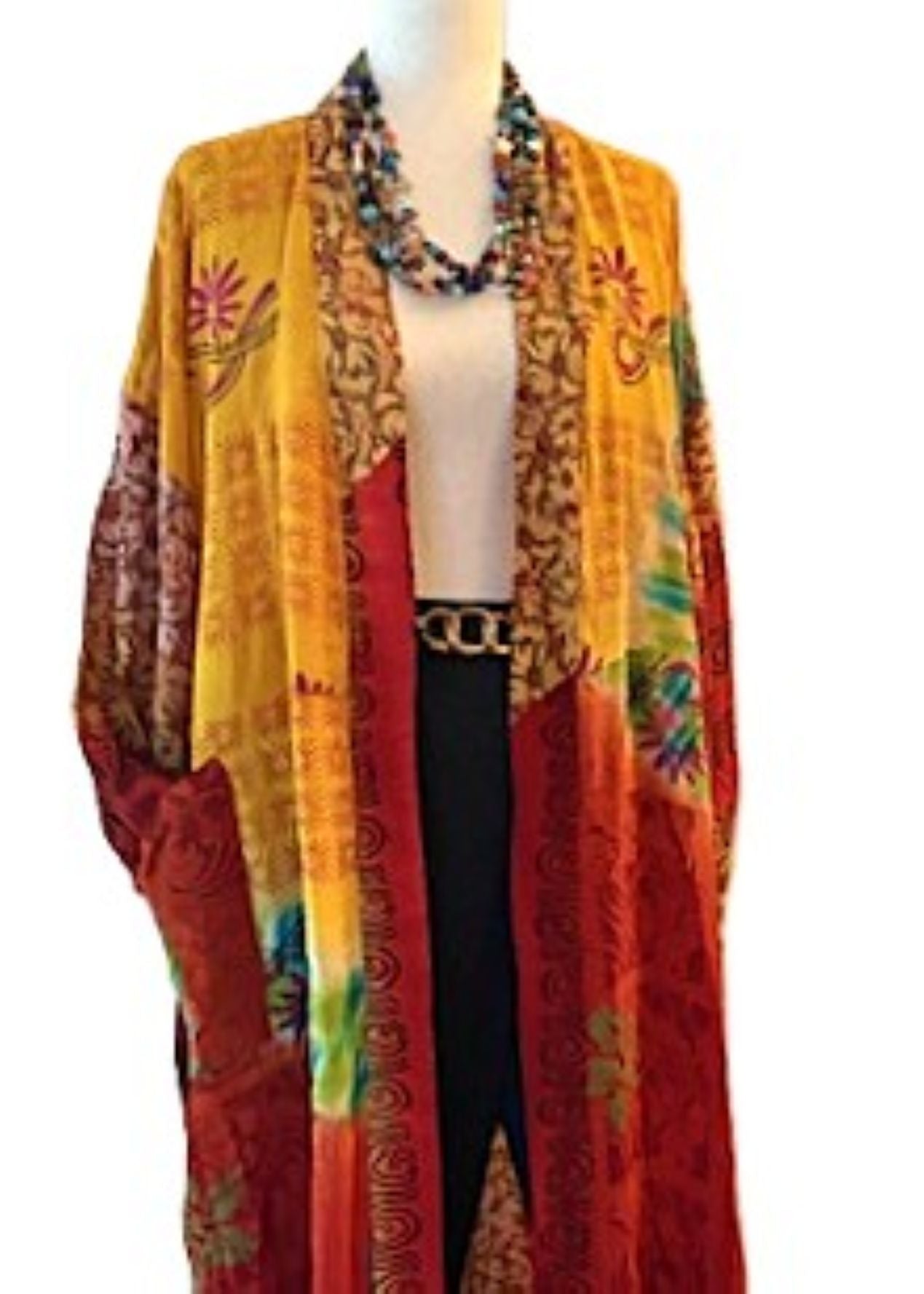 Kantha Bae Long Silk Serenity Kimono Duster Is Striking In Rich, Vibrant Tropical Colors