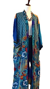 Kimonos, Long Silk Duster Dress or Jacket With Mixed Prints
