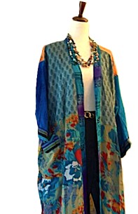 Kimonos, Long Silk Duster Dress or Jacket With Mixed Prints