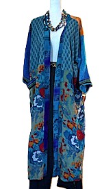 Kimonos, Long Silk Duster Dress or Jacket With Mixed Prints