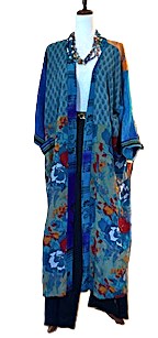 Kimonos, Long Silk Duster Dress or Jacket With Mixed Prints