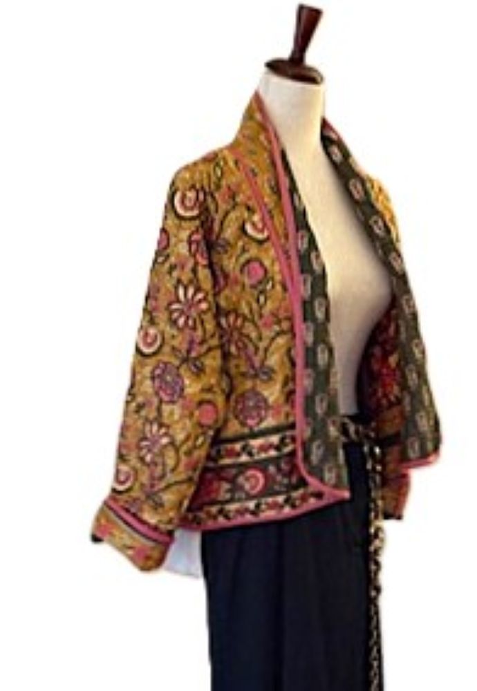 Specialty Collection: Handmade Patchwork Quilted Short Jacket. Fully Reversible (Multicolored)