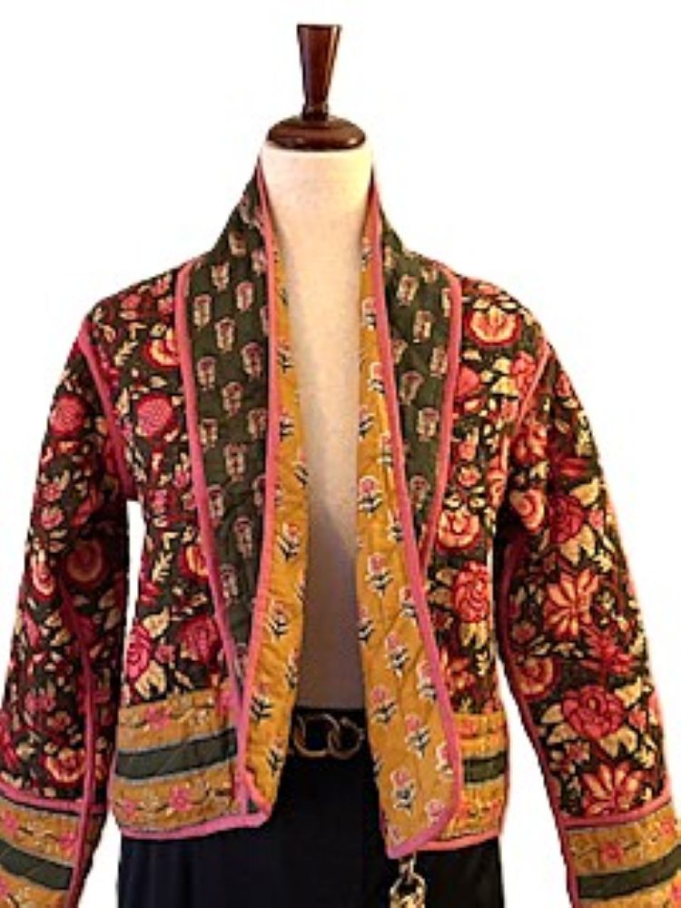 Specialty Collection: Handmade Patchwork Quilted Short Jacket. Fully Reversible (Multicolored)