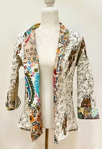 Fully Reversible  Silk and Cotton Patchwork Quilted Women's Jacket (Mixed Beige)