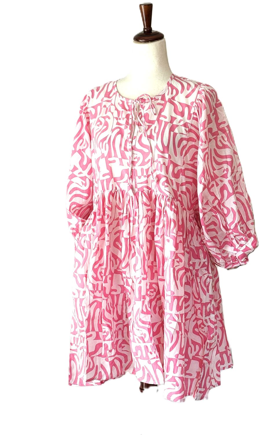 Dresses: Flattering Easy Basic Block Print Cotton Short (Pink)