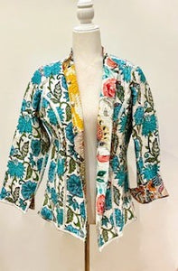 Fully Reversible  Silk and Cotton Patchwork Quilted Women's Jacket. (Mixed)
