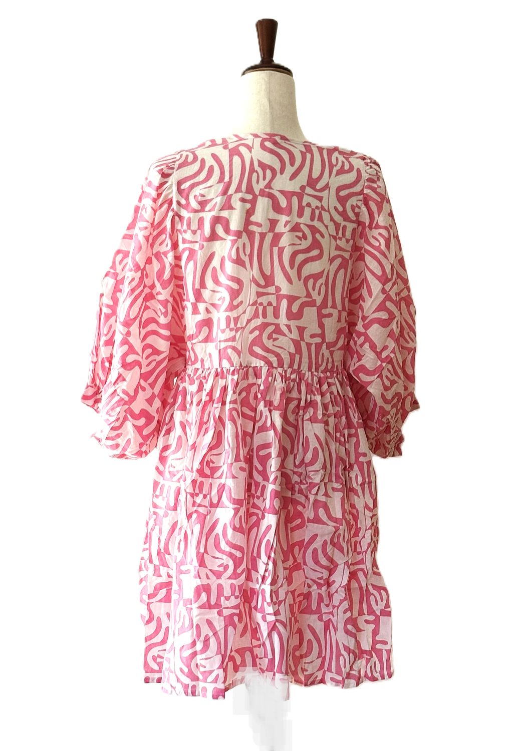 Dresses: Flattering Easy Basic Block Print Cotton Short (Pink)