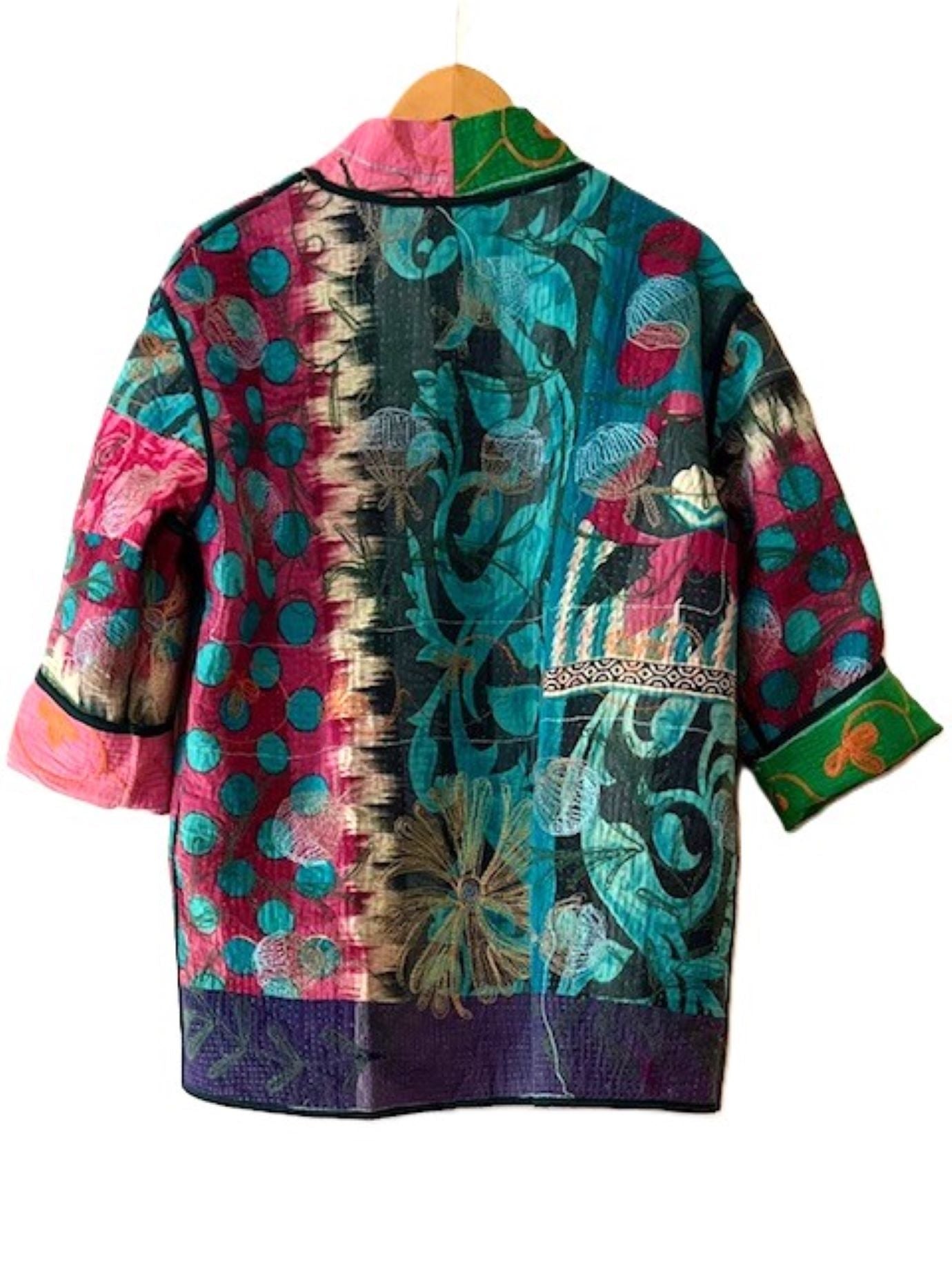 Short Suzani  Embroidered Quilted Jacket, Fully Reversible (Split Colors)