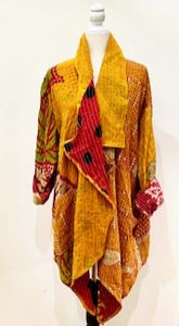 Oasis Cotton Cardigan With Kantha Embroidery (Gold and Red)
