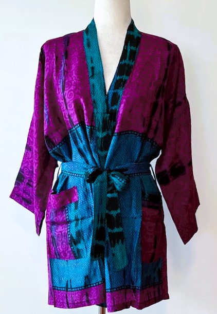 The Accessory In Demand, A Short Silk Kimono Jacket.  A Beauty In Purple