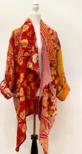 Oasis Cotton Cardigan With Kantha Embroidery (Red and Gold)