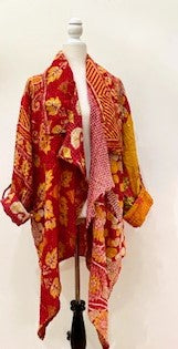 Oasis Cotton Cardigan With Kantha Embroidery (Red and Gold)