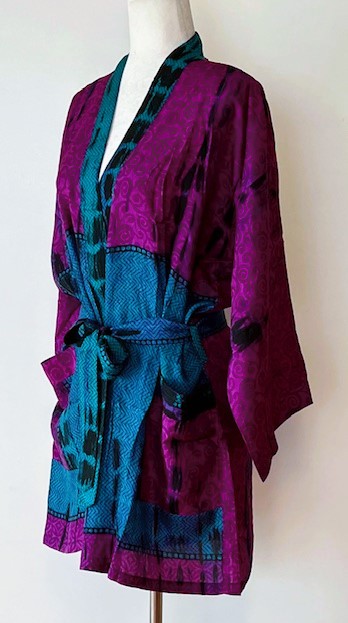 The Accessory In Demand, A Short Silk Kimono Jacket.  A Beauty In Purple