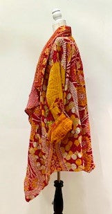 Oasis Cotton Cardigan With Kantha Embroidery (Red and Gold)