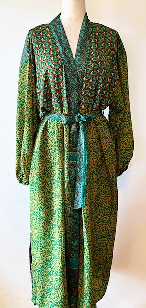 Luxurious Silk Kimono Duster, Feminine And Alluring (Green)