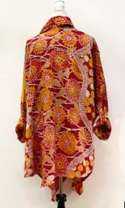 Oasis Cotton Cardigan With Kantha Embroidery (Red and Gold)
