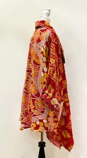 Oasis Cotton Cardigan With Kantha Embroidery (Red and Gold)