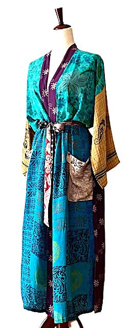 Luxurious Mixed Print Silk Kimono Duster. (Patchwork)