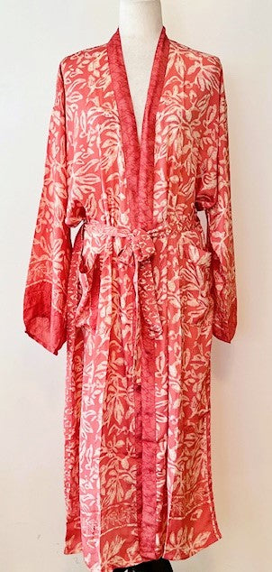 Luxurious Silk Kimono Duster, Feminine And Alluring (Coral)